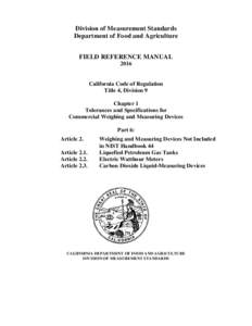 Division of Measurement Standards Department of Food and Agriculture FIELD REFERENCE MANUALCalifornia Code of Regulation