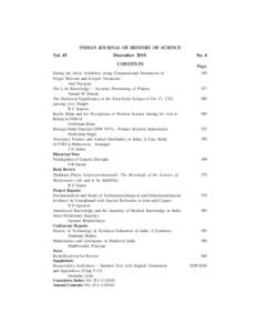 INDIAN JOURNAL OF HISTORY OF SCIENCE  Vol. 45 –