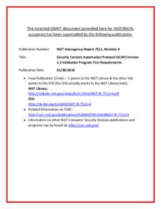 Draft NISTIR 7511 Revision 4, Security Content Automation Protocol (SCAP) Version 1.2 Validation Program Test Requirements