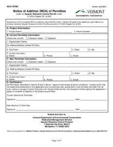 NOA FORM  Version: April 2013 Notice of Addition (NOA) of Permittee under an Aquatic Nuisance Control Permit under