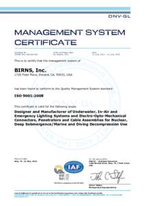 Certificate No: AQ-USA-RvA Initial certification date: 06, October, 2011