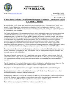 Defense Security Cooperation Agency  NEWS RELEASE On the web:  http://www.dsca.mil