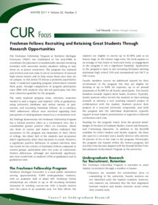 WINTER 2011 • Volume 32, Number 2  CUR Focus Carl Wozniak, Northern Michigan University