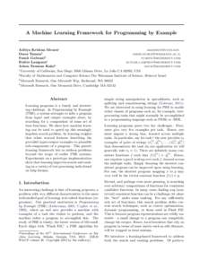 A Machine Learning Framework for Programming by Example  Aditya Krishna Menon1  Omer Tamuz2 
