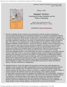 Intersections: Review, Adopted Territory: Transnational Korean Adoptees and the Politics of Belonging