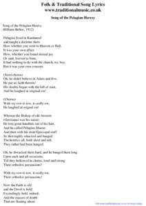 Folk & Traditional Song Lyrics - Song of the Pelagian Heresy