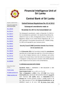 http://fiusrilanka.gov.lk  Financial Intelligence Unit of Sri Lanka Central Bank of Sri Lanka Email No. UNSCR1267/30
