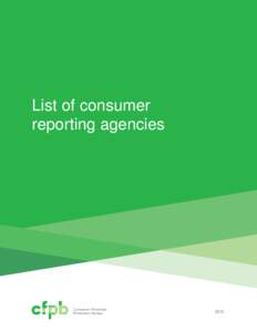 List of consumer reporting agencies 2015  Table of contents