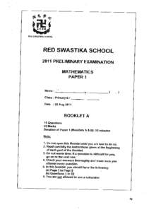 #& ^  RED SWASTIKA SCHOOL RED SWASTIKA SCHOOL 2011 PRELIMINARY EXAMINATION
