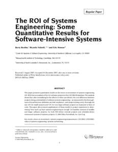 Regular Paper  The ROI of Systems Engineering: Some Quantitative Results for Software-Intensive Systems