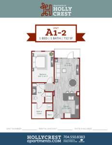 A1-2 UNIT 1 BED | 1 BATH | 732 SF  Living
