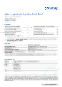 Alphinity Wholesale Australian Equity Fund ARSN  APIR Code HOW0019AU Additional Information Dated 27 April 2012