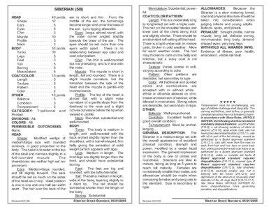 SIBERIAN (SB) HEAD . . . . . . . . . . . . . . . 40 points Shape . . . . . . . . . . . . 12