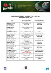 CALENDARIO PILSNER URQUELL PRO TOURaggiornato al 9 ottobreDATA MAGGIOgiov-ven-sab Pro Am merc 9