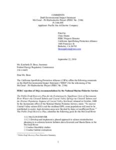 COMMENTS Draft Environmental Impact Statement McCloud – Pit Hydroelectric Project (FERC NoPApplicant: Pacific Gas & Electric Company