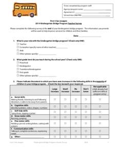 Survey for Bridge Program/Kindergarten Transition Teachers