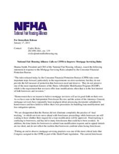 Microsoft Word - NFHA statement on CFPB mortgage servicing rules - January 17, 2013.doc