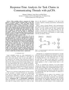 Response-Time Analysis for Task Chains in Communicating Threads with pyCPA Johannes Schlatow, Jonas Peeck and Rolf Ernst Institute of Computer and Network Engineering, TU Braunschweig {schlatow,jonasp,ernst}@ida.ing.tu-b