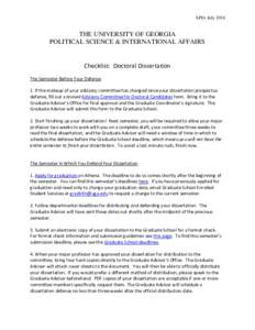 SPIA JulyTHE UNIVERSITY OF GEORGIA POLITICAL SCIENCE & INTERNATIONAL AFFAIRS  Checklist: Doctoral Dissertation