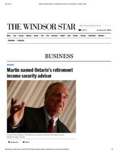 [removed]Martin named Ontario’s retirement income security adviser | Windsor Star What are you looking for this morning? Search