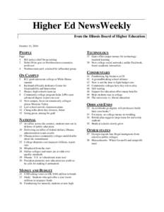 Higher Ed NewsWeekly from the Illinois Board of Higher Education October 14, 2010 PEOPLE