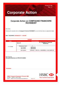 November 20, 2008 Page 1 of 2 Corporate Action Corporate Action on COMPAGNIE FINANCIERE RICHEMONT