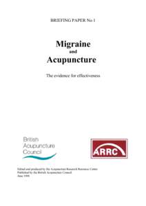 BRIEFING PAPER No 1  Migraine and  Acupuncture