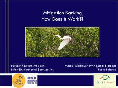 Mitigation Banking How Does it Work?? Beverly F. Birkitt, President Birkitt Environmental Services, Inc.