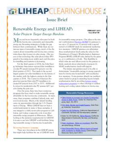 B a n ner  Issue Brief Renewable Energy and LIHEAP: Solar Projects Target Energy Burdens