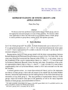 Proc. Int. Cong. of Math. – 2018 Rio de Janeiro, Vol–248) REPRESENTATIONS OF FINITE GROUPS AND APPLICATIONS Pham Huu Tiep