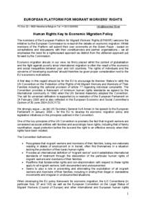 EUROPEAN PLATFORM FOR MIGRANT WORKERS’ RIGHTS _________________________________________________________ PO Box 22 – 9820 Merelbeke/Belgium Tel. ++[removed]removed]