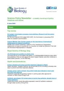 Nominate a member  Science Policy Newsletter – a weekly round-up of policy headlines and stories 8 June 2018