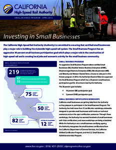 S M A L L B U S I N E S S P R O G R A M • A P R I LInvesting in Small Businesses The California High-Speed Rail Authority (Authority) is committed to ensuring that certified small businesses play a major role i