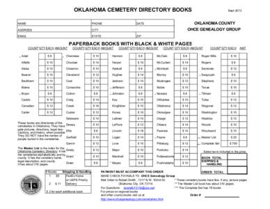 OKLAHOMA CEMETERY DIRECTORY BOOKS NAME PHONE  ADDRESS