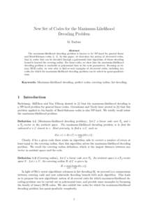 New Set of Codes for the Maximum-Likelihood Decoding Problem M. Barbier Abstract The maximum-likelihood decoding problem is known to be NP-hard for general linear and Reed-Solomon codes [1, 4]. In this paper, we introduc