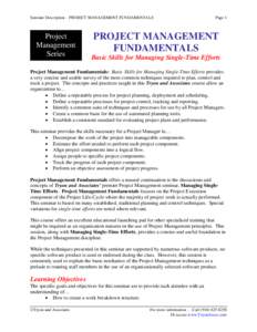 Seminar Description – PROJECT MANAGEMENT FUNDAMENTALS  Project Management Series