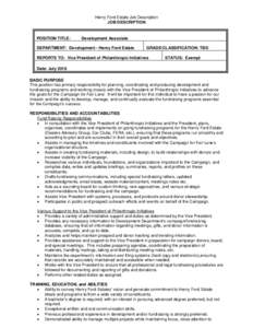Henry Ford Estate Job Description JOB DESCRIPTION POSITION TITLE:  Development Associate