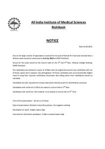 All India Institute of Medical Sciences Rishikesh NOTICE Date[removed]