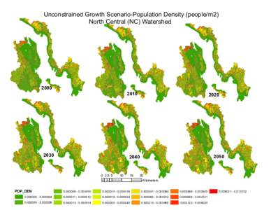 Unconstrained Growth Scenario-Population Density (people/m2) North Central (NC) Watershed