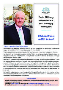 Northern Ireland Assembly David McNarry Independent MLA STILL Standing Up