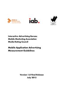 Interactive Advertising Bureau Mobile Marketing Association Media Rating Council Mobile Application Advertising Measurement Guidelines