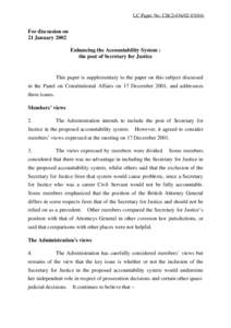 LC Paper No. CB[removed])  For discussion on 21 January 2002 Enhancing the Accountability System : the post of Secretary for Justice