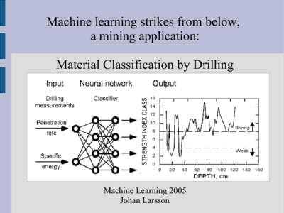Machine learning strikes from below, a mining application: Material Classification by Drilling Machine Learning 2005 Johan Larsson