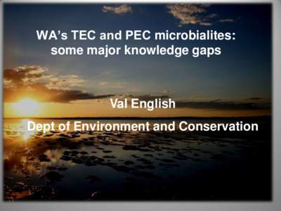 WA’s TEC and PEC microbialites: some major knowledge gaps Val English Dept of Environment and Conservation