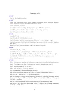 Contents[removed]Jan 5,8: Dyer Lashof operations[removed]Starts with Miscellaneous notes: outline of paper on cobordism theory, equivariant K-theory, power operations, ζ function of a scheme of finite type over Fq .