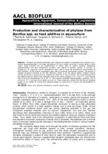 AACL BIOFLUX Aquaculture, Aquarium, Conservation & Legislation International Journal of the Bioflux Society Production and characterization of phytase from Bacillus spp. as feed additive in aquaculture