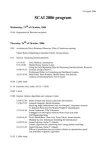 24 AugustSCAI 2006 program Wednesday, 25th of October, :00 Registration & Welcome reception