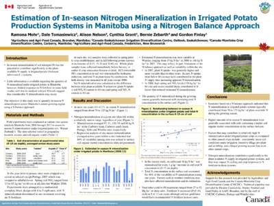 Estimation of In-season Nitrogen Mineralization in Irrigated Potato Production Systems in Manitoba using a Nitrogen Balance Approach Ramona 1 Mohr ,