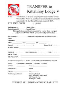 TRANSFER to Kittatinny Lodge V Note: FEE