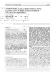 THE NAUTILUS 123(4):276–281, 2009  Page 276 Empirical estimates of reproductive isolation among the Physa species of South Carolina (Gastropoda: